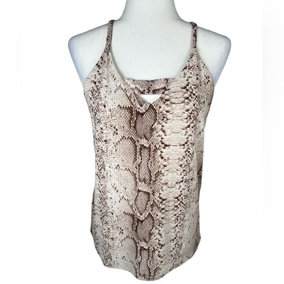 Bar III Brown Snakeskin Print Keyhole Tank Top - Picture 2 of 6